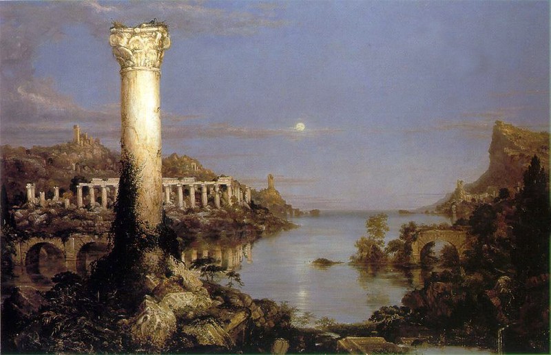 Oil painting Thomas cole – The Course of the Empire Desolation moon night view