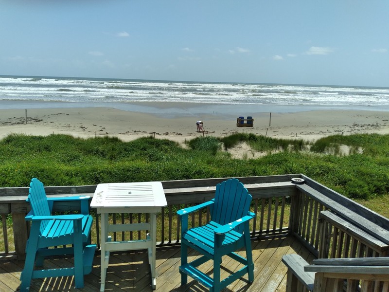 ACEO Art Card Summertime at the Beach in Galveston on the deck of a beach house
