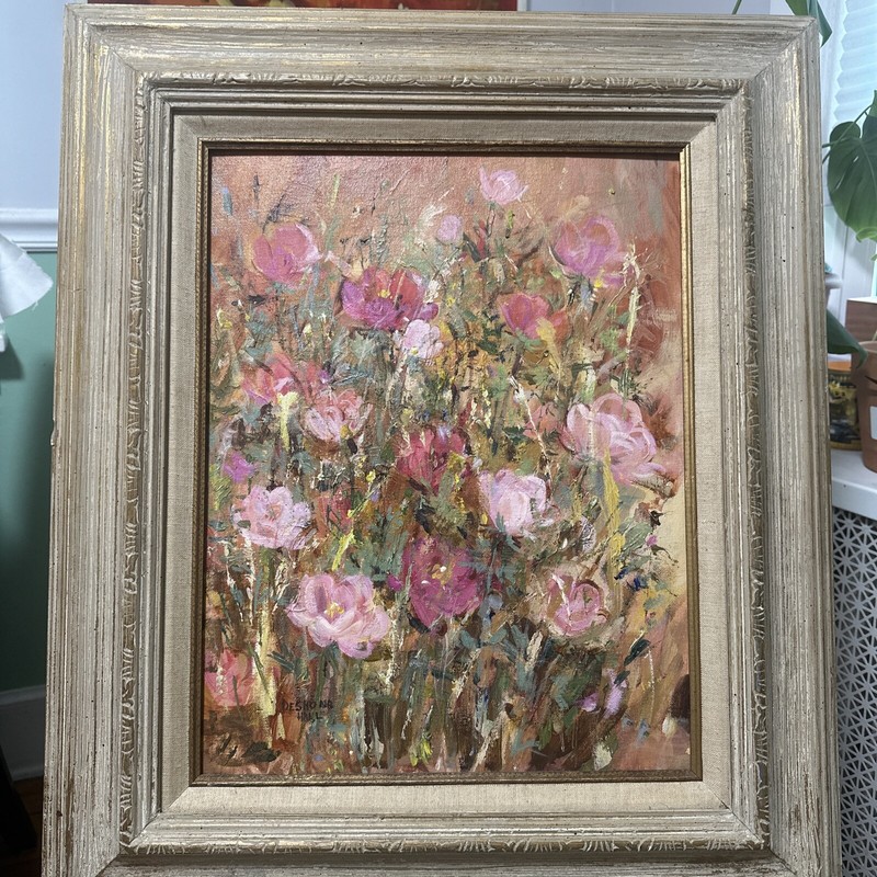 Wildflowers By Judith DeShong Hall Framed Oil on Board Painting Signed