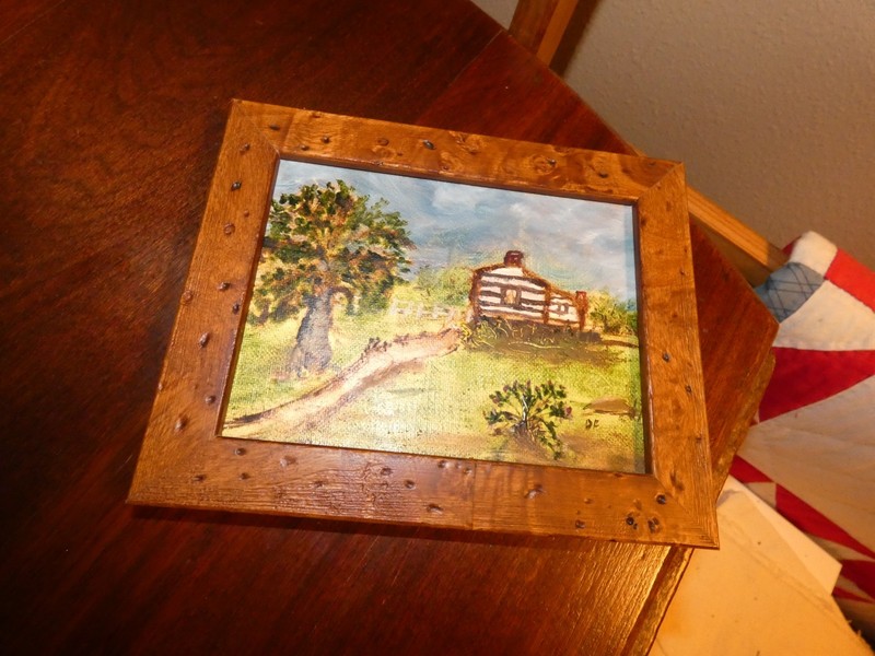 Log Cabin Original Oil Painting Artist Signed Distressed Frame gallery