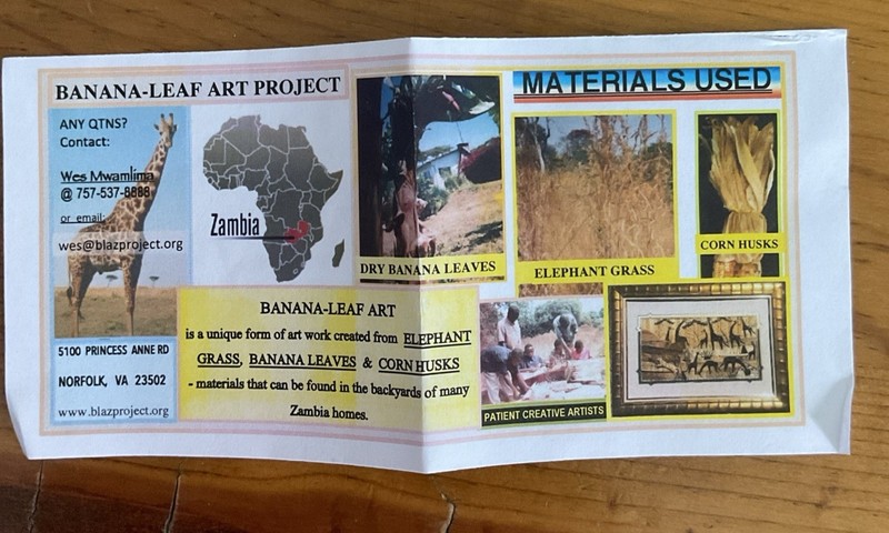 Vintage African Dry Banana Leaf Artwork Zambia Tiger Scene With Certification gallery