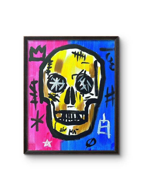 Happy Bones | Original Colorful Skull Acrylic Painting on 11×14 Canvas