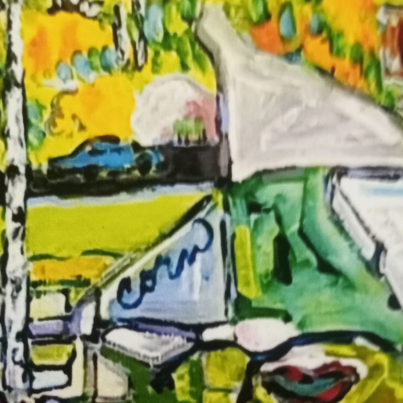 Cole Signed Modern Painting "Crested Butte Bursting"Mountain Town Landscape CORN gallery