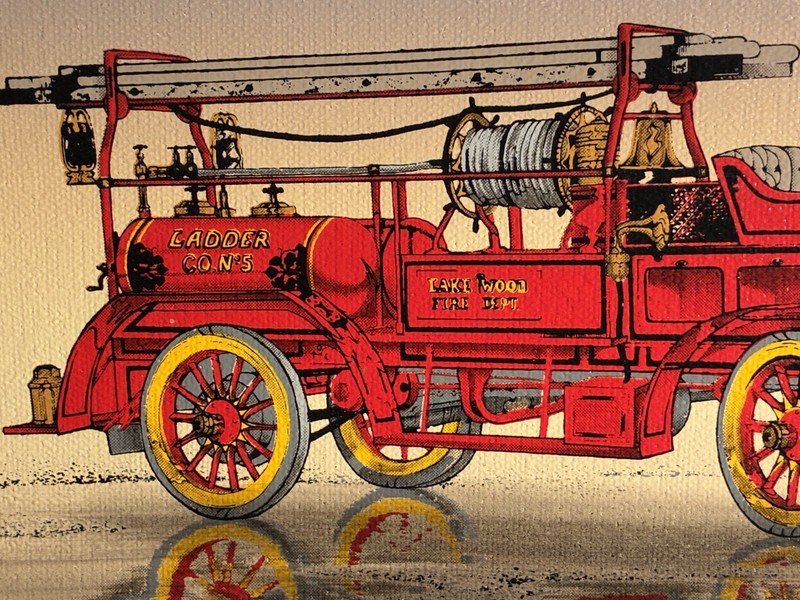 H. Hargrove Framed Fire Truck Serigraph On Canvas 8" X 10" Frame Is 10" X 12" gallery