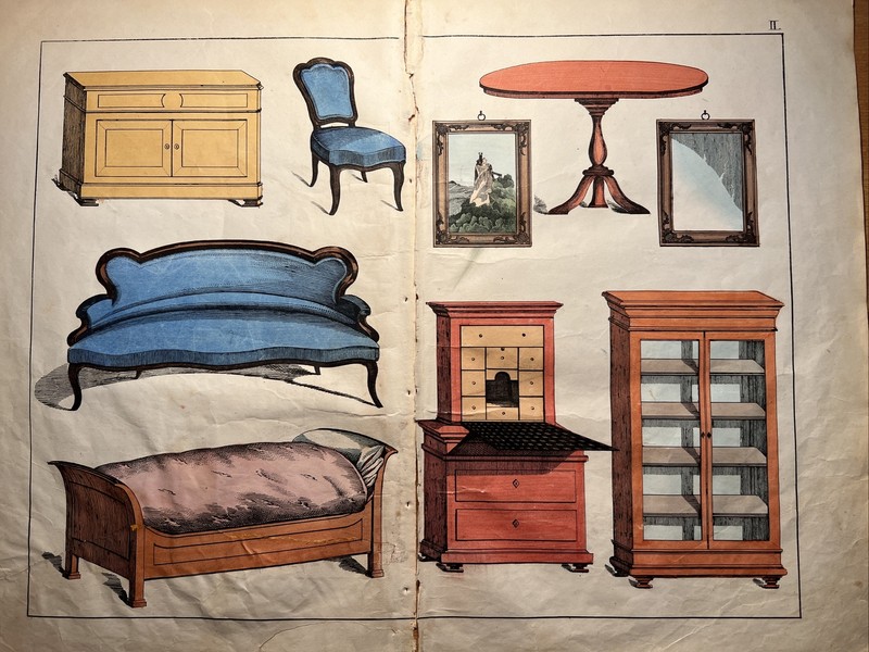 Antique Lithograph 1838 Hand Colored Picture Watercolor Brocante Art Nouveau …