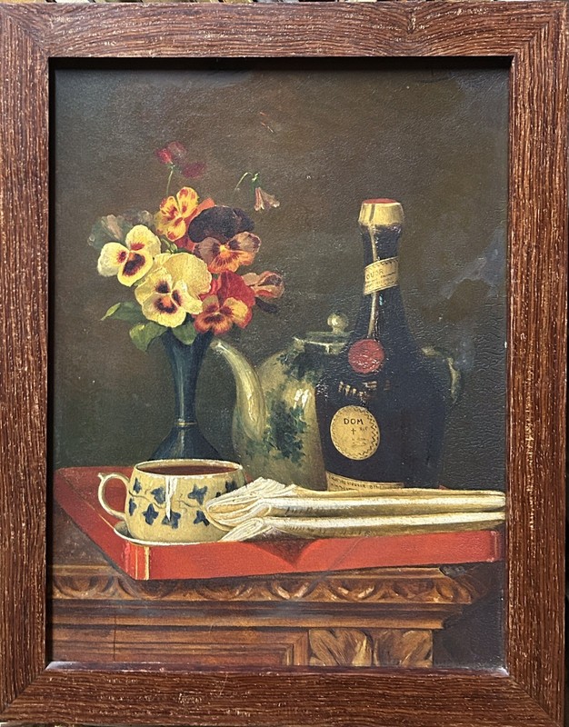 Oil Painting Floral Bouquet In Vase Antique Signed 1925, Framed