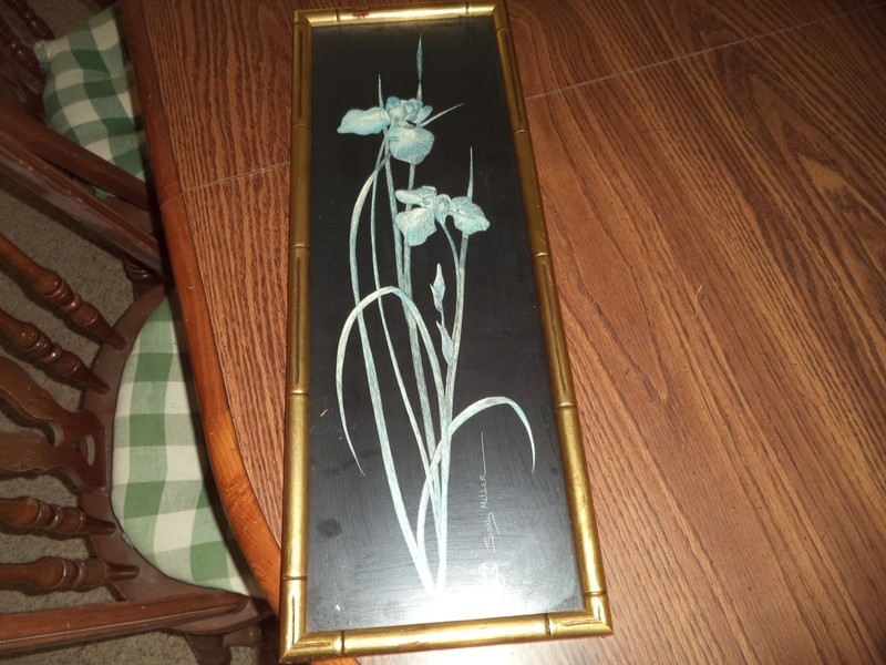 Vtg Original SALLY MILLER MAXWELL Hand Scratchboard Flower Painting 25” X 9” gallery