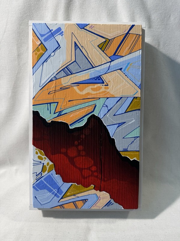 Hand Painted Abstract Acrylic Art On Repurposed Wood. Hand Framed. 13”x7 3/4”