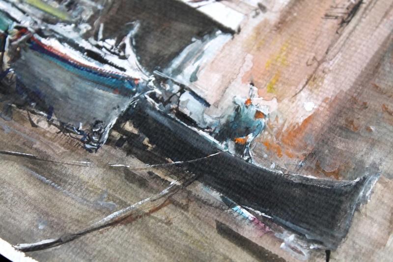ORIGINAL PAINTING WATERCOLOR VENICE ITALY MUSEUM GONDOLA SEASCAPE 12''x 12''in gallery