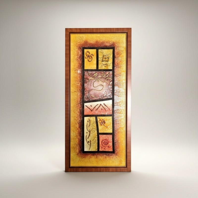 Original Abstract Painting Framed Angelo Frias Polanco Signed COA 27″x12″ (1)