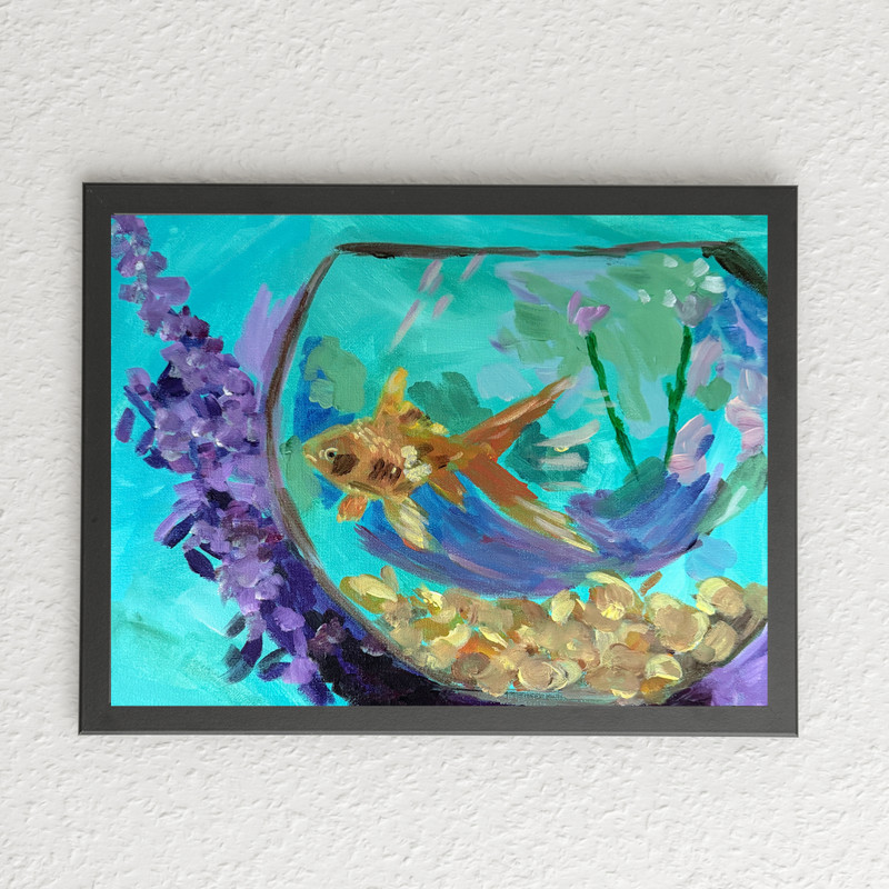 Abstract Acrylic Goldfish Painting Living Room Wall Art 11×14