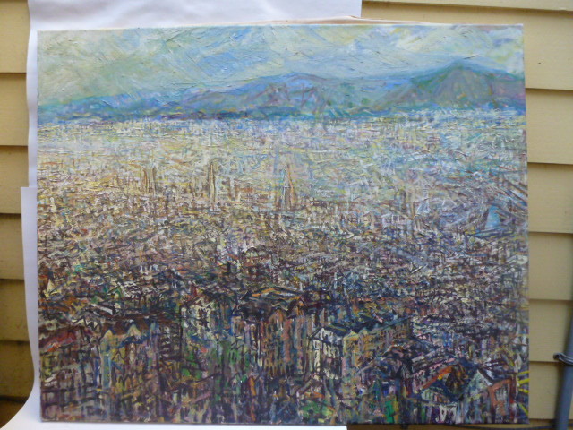 Original Abstract Gouache Painting Zurich Cityscape Karl Herr