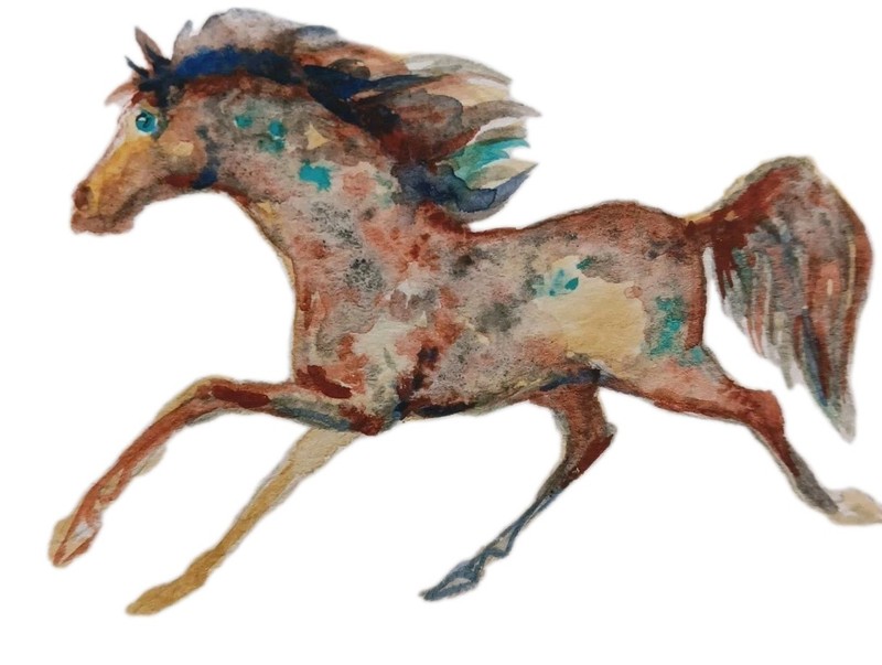 Aceo Horse Running art,original Watercolor painting Horse Lover gift 3.5×2.5″