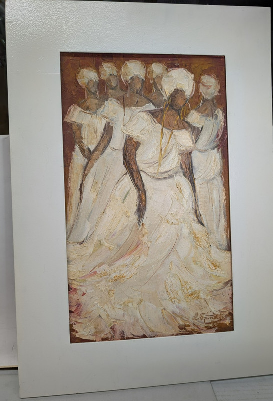 1975 Vintage Modernist Women Painting Known Artist L. Spinelli Exhibition Label gallery