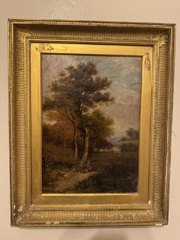 Antique Plein Air European Woodland Landscape Oil Painting, 19th Century
