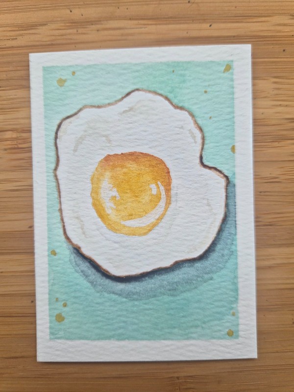 aceo atc original artist trading cards watercolor fried egg