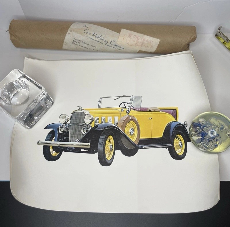 4 Historic Car Picture Chevy 1912 1915 1928 1932 Classic Original Mailing Tube