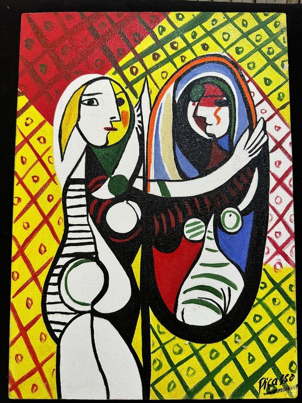 pablo picasso painting oil on canvas signed stamped vintage 0.25 x 0.35 m