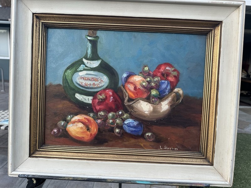 MID CENTURY STILL LIFE IMPRESSIONIST OIL PAINTING Signed L. Sherman 1959 gallery