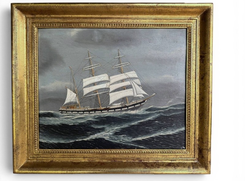 Antique Maritime Ship Painting, 19th Century Sailing Ship Art, Dutch Nautical