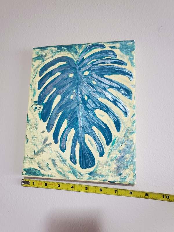 Handmade Painting Acrylic Wood Frame 10x8 Decor Art Leaf Monstera Flower gallery