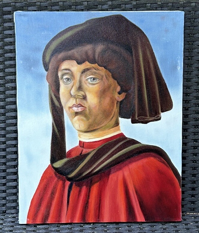 Original C Lyle Italian Renaissance Style Portrait Young Man Canvas 14”W 18”T