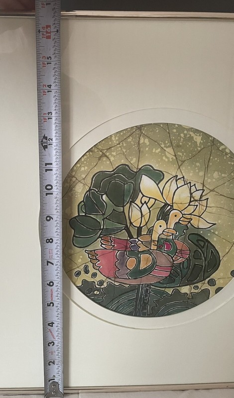 Abstract Art Korean Painting On Silk Floral Ducks Custom Round Matte Framed gallery