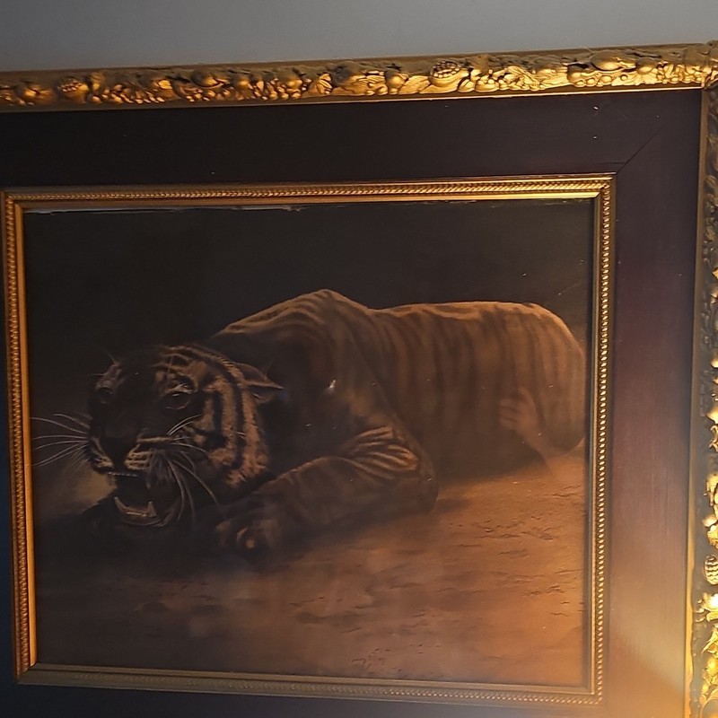 19th century colored and framed lithograph of a tiger