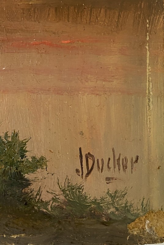 Jack Ducker Antique 19th Century Tonalist Sunset Lake Tree Landscape Painting gallery