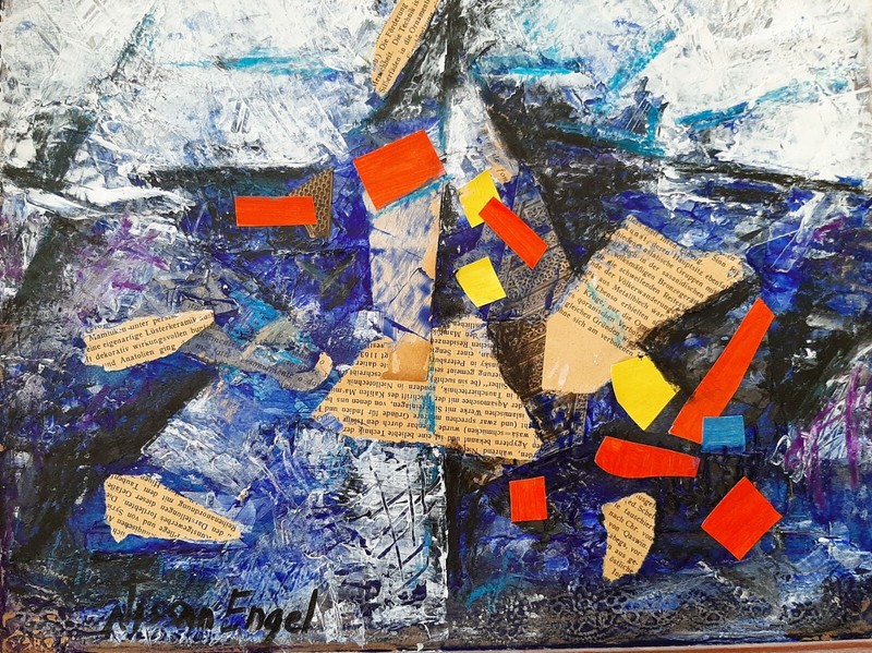 NISSAN ENGEL (1931-2016), Oil & Collage on Board, Abstract, Signed gallery