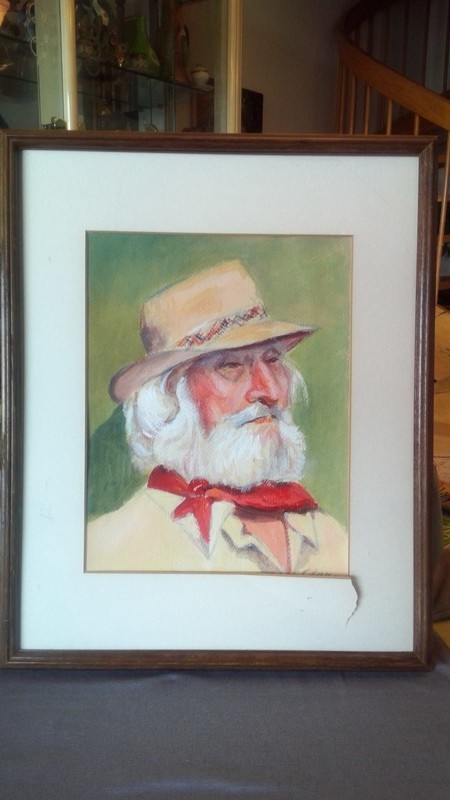 Expressionist Old Man with Hat Portrait Figure Watercolor Painting PA Artist