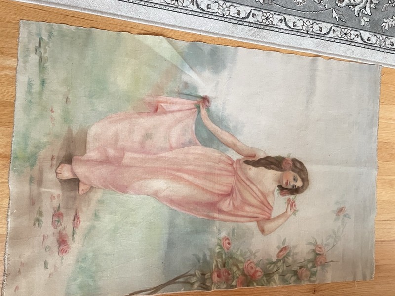 ANTIQUE WATERCOLOR ON CANVAS… BEAUTIFUL!!! SIGNED. SERENE AND HIGHLY UNUSUAL! gallery