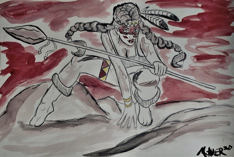 Americana folk art «Ready for Battle» watercolor on hard paper Alexander Mohler