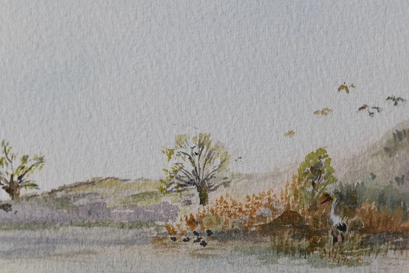 Ornithologist Visualization Birds Across A Lake Watercolor 20THC British gallery