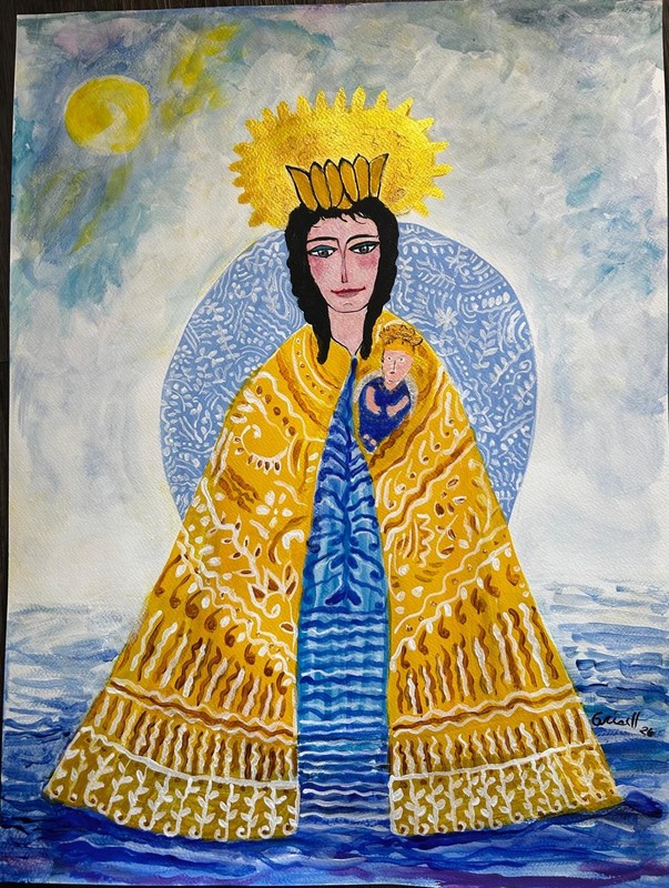 Acrylic On Cardboard 24×18 In Cuban Art GRISEL OFELIA «Virgen De La Caridad»