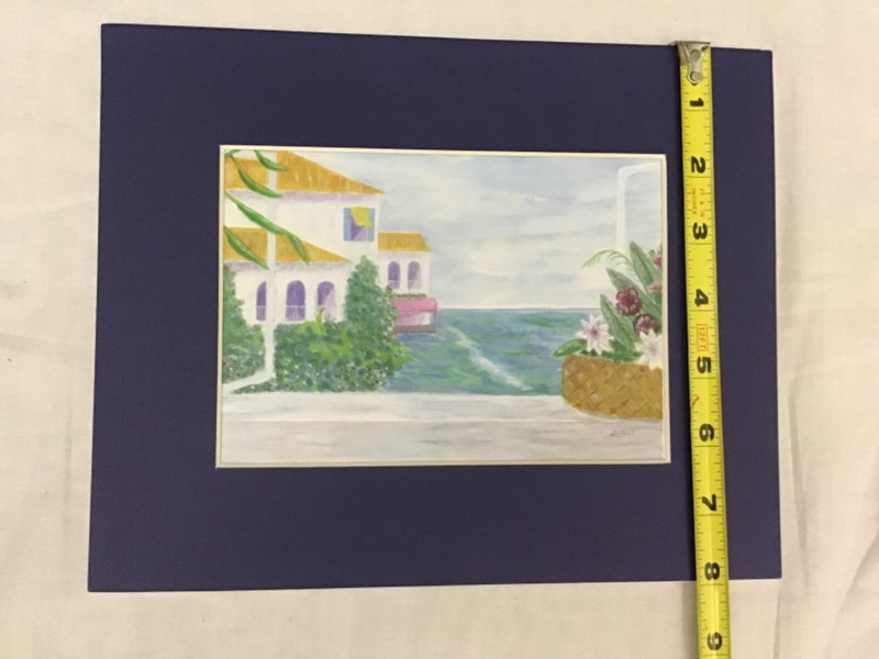 Original Art Watercolor Painting Window Scene Ocean4.5X6 Navy Matt 8 X 10 Signed gallery