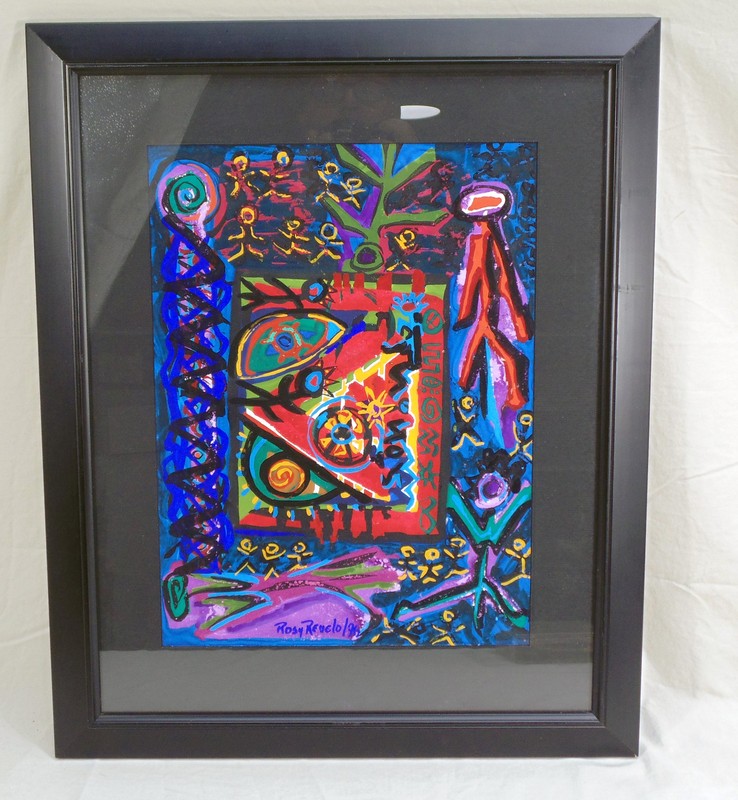 Rosy Revelo 1996 Original Painting Ecuadorian Folk Art Signed & Framed