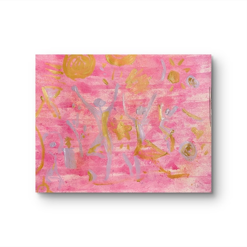 Blush Abstract Painting Soft Pink Gold 11 X 14″ Home Decor Easy Gift Paper Art