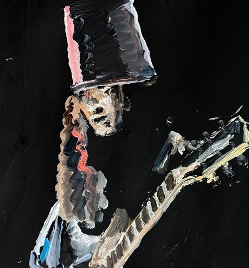 Original Buckethead Metal Guitar Textured Impasto Painting Music Wall Art 11x17" gallery