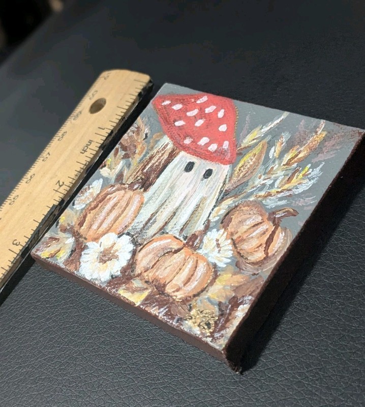 Mushroom Ghost, Mini Original Acrylic Painting, Whimsical Fall Art, Ooak gallery