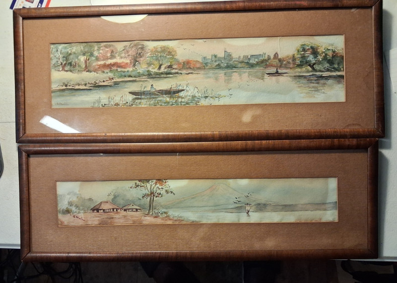 2 VINTAGE.EXCLUSIVE.Pair of Framed Painting, Lake Side View Signed martha small gallery