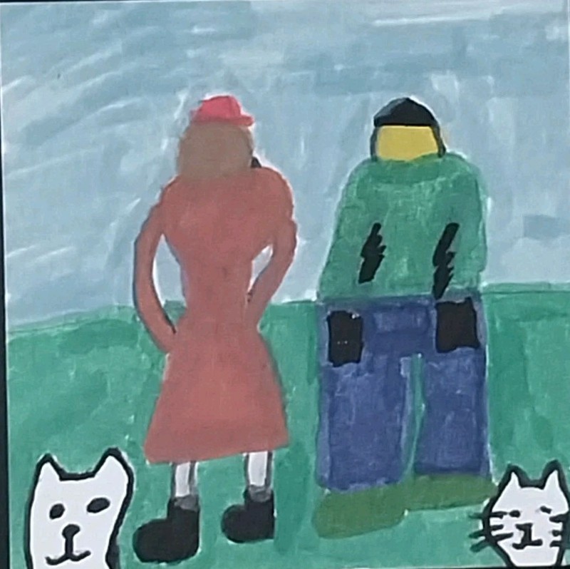 3×3 FOLK ART PEOPLE DOG CAT ORIGINAL PAINTING MINIATURE COTTAGECORE GAT