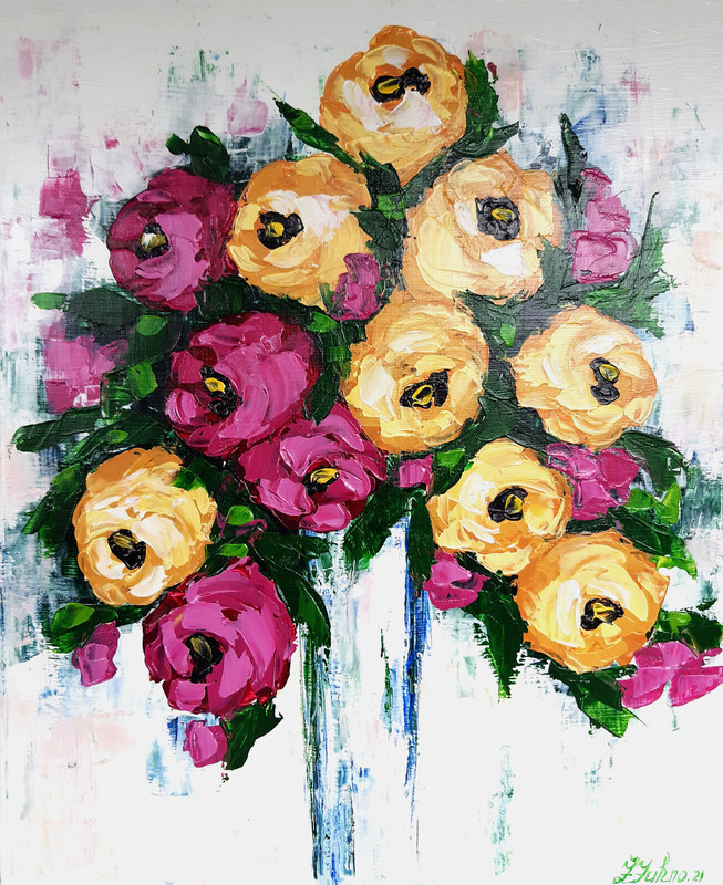 Flowers Roses Original Painting Impasto Canvas Art 20 by 16 Floral Wall Art.