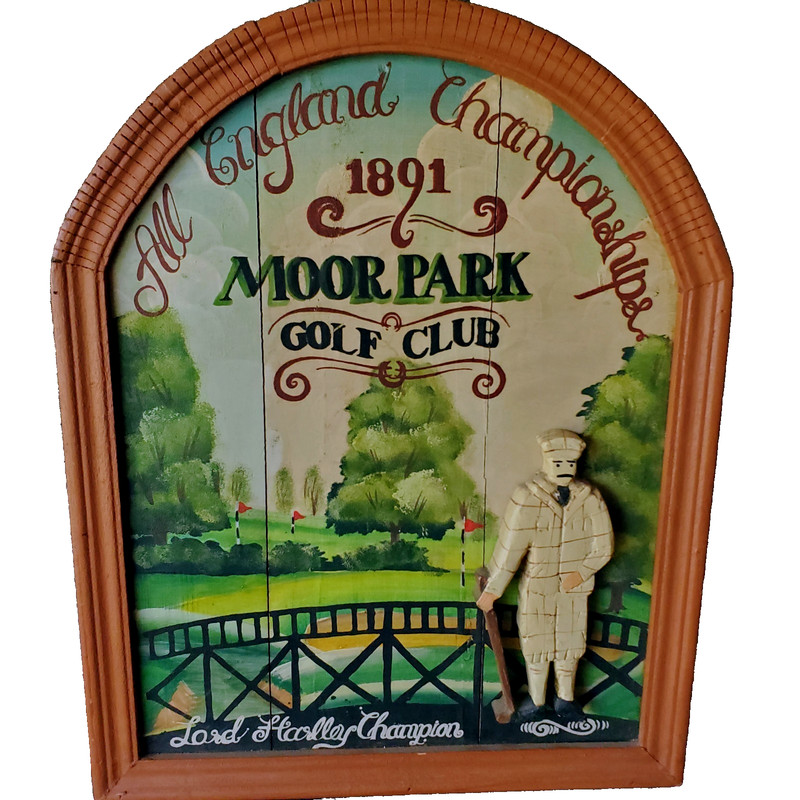 Vintage Hand Painted Moor Park 3D Golfer on Wood Primitive Arched Frame 16×20