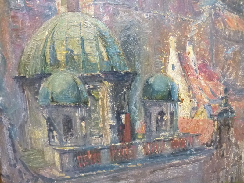 (B1783) Oil Painting "St. Mary's Church Gdansk ~ Danzig" Attributed to Theodor Urtnowski gallery