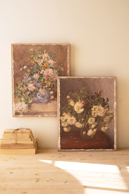 Set Of 2 Floral Paintings on Burlap Beautiful Artwork Perfect For Galley Walls