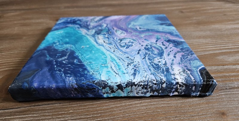 Painting Acrylic Abstract 7" x 7" Original Fluid Art on Canvas "Glaciers Edge" gallery