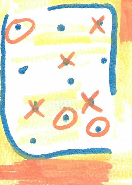 ACEO ATC CARD «Orange Fun Machine» REASOR Original Abstract Painting 2.5×3.5