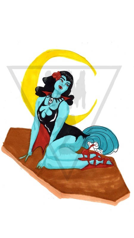 Original Art SummerWeen Surfing Vampire drawing print