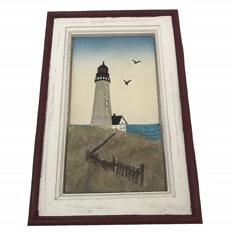 New Jersey ￼Lighthouse Framed 3D Ceramic Hand Painted Wall Decor VTG gallery